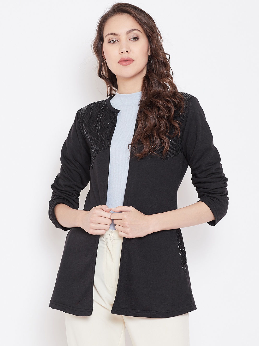 

Belle Fille Women Black Sequinned Detail Open Front Shrug