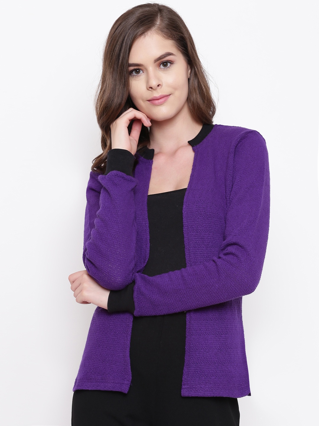 

Belle Fille Women Purple Solid Open Front Shrug