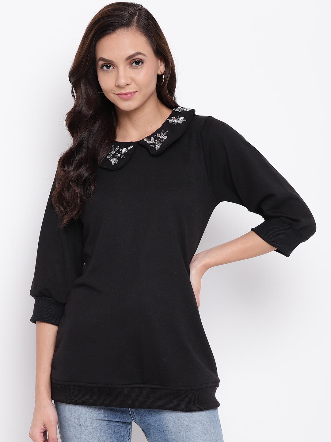 

Belle Fille Women Black Embelished Detail Solid Top