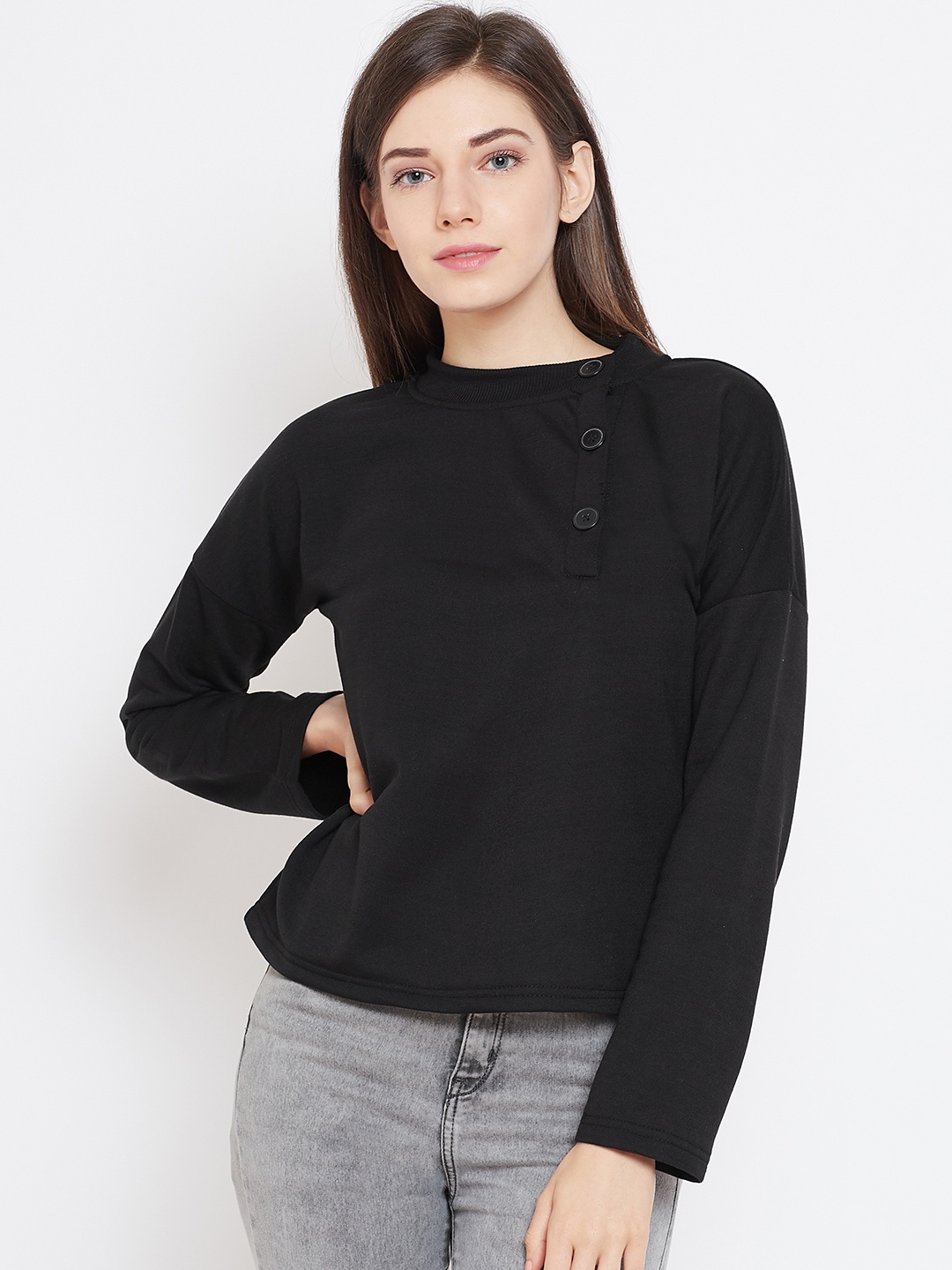 

Belle Fille Women Black Solid Sweatshirt