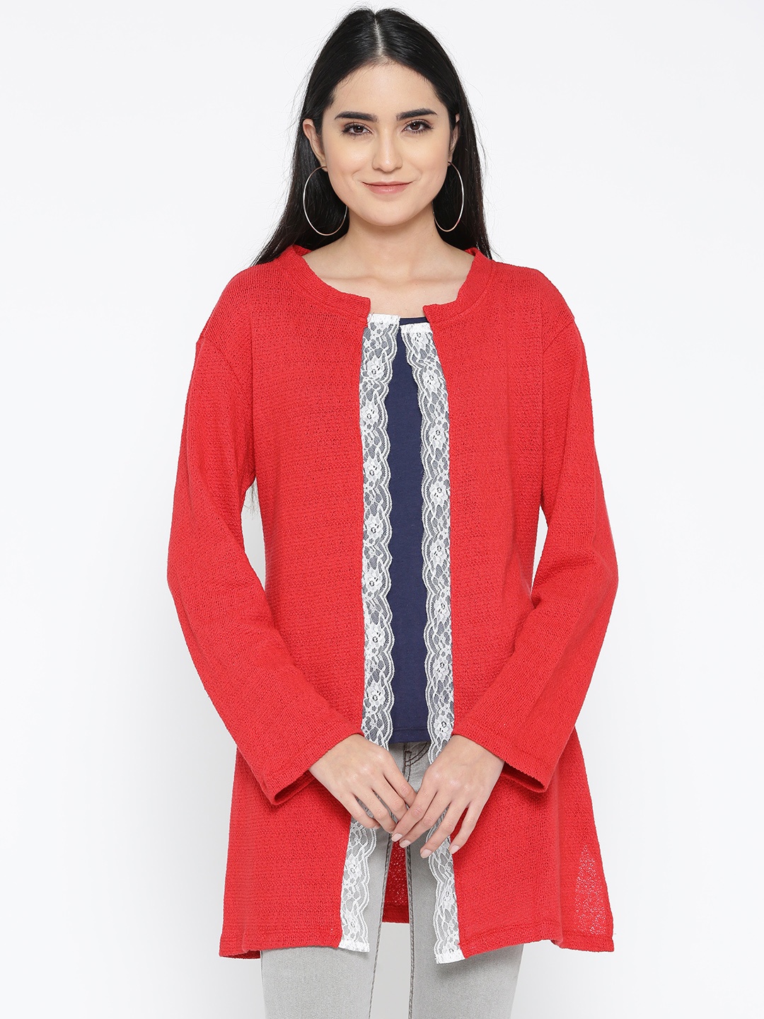 

Belle Fille Women Red Solid Open Front Shrug