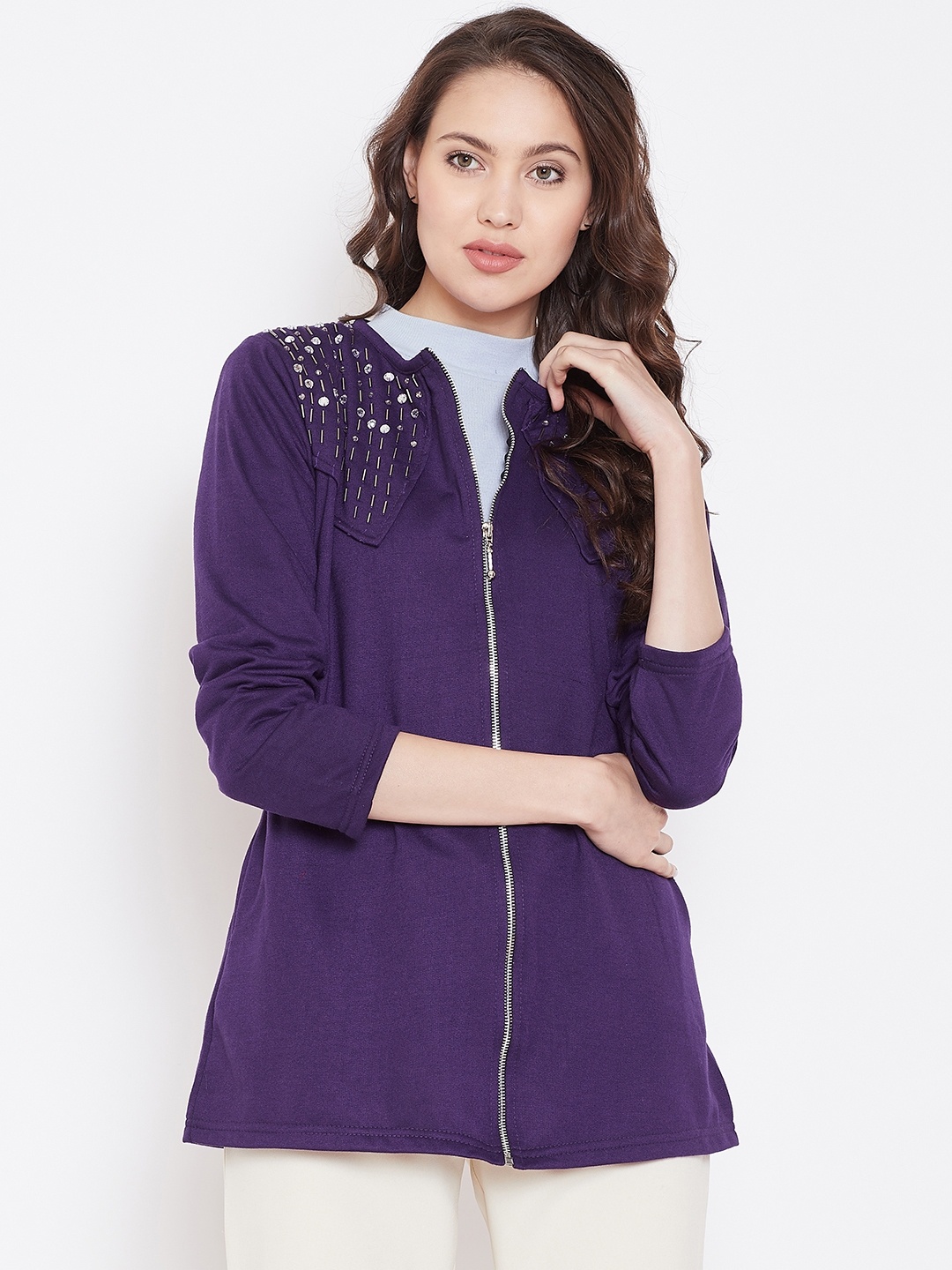 

Belle Fille Women Purple Solid Jacket