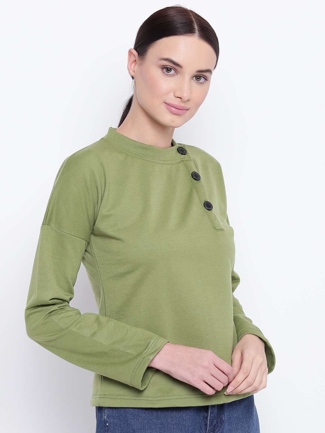 

Belle Fille Women Olive Green Solid Winter Top