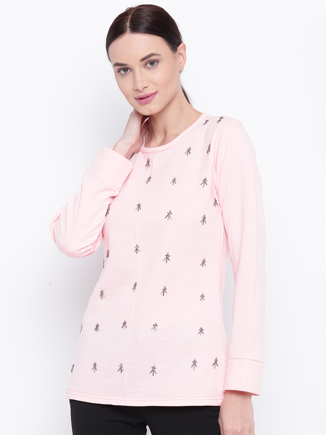 

Belle Fille Women Pink Embellished Winter Top