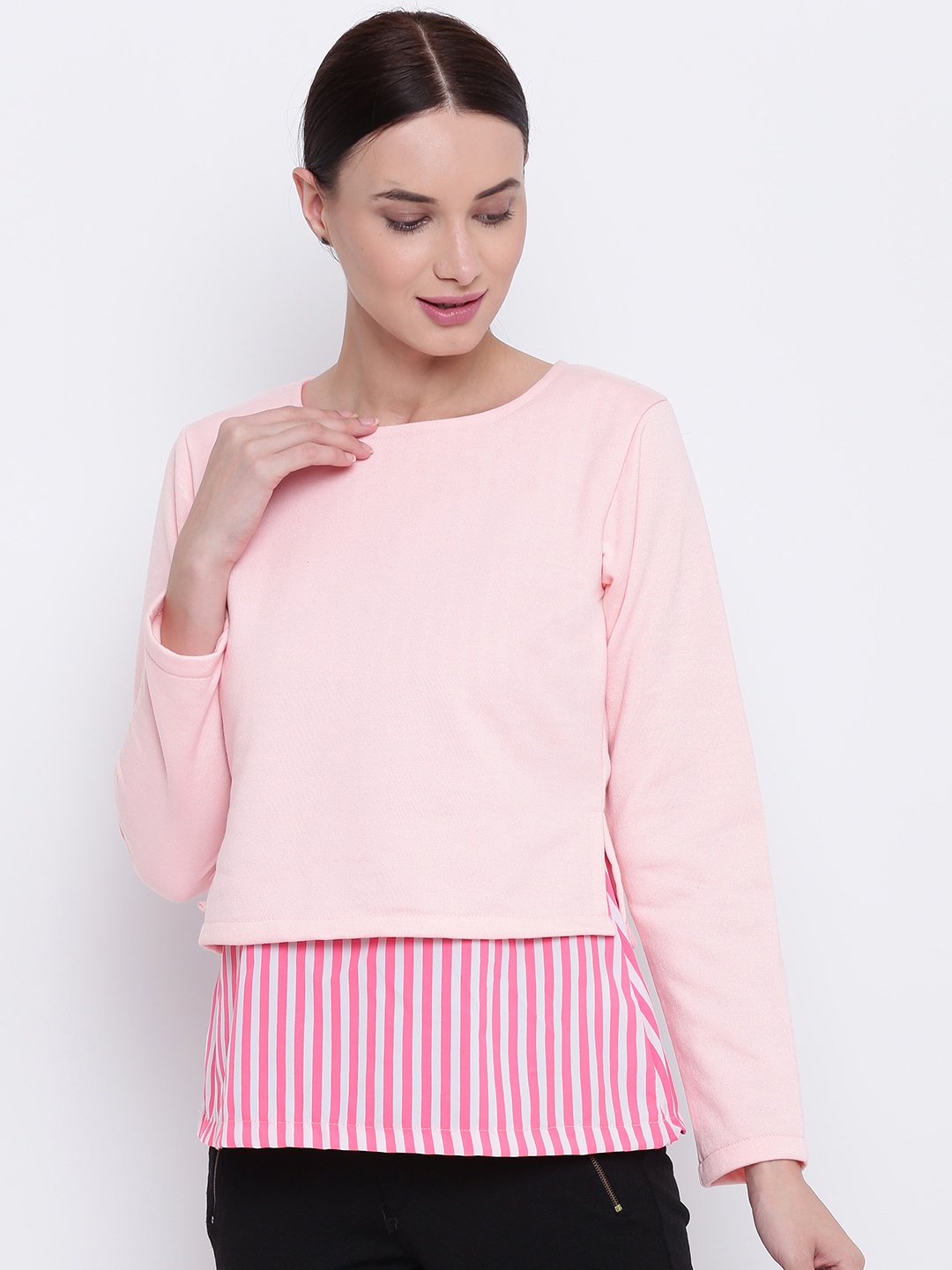 

Belle Fille Women Pink Solid Layered Winter Top