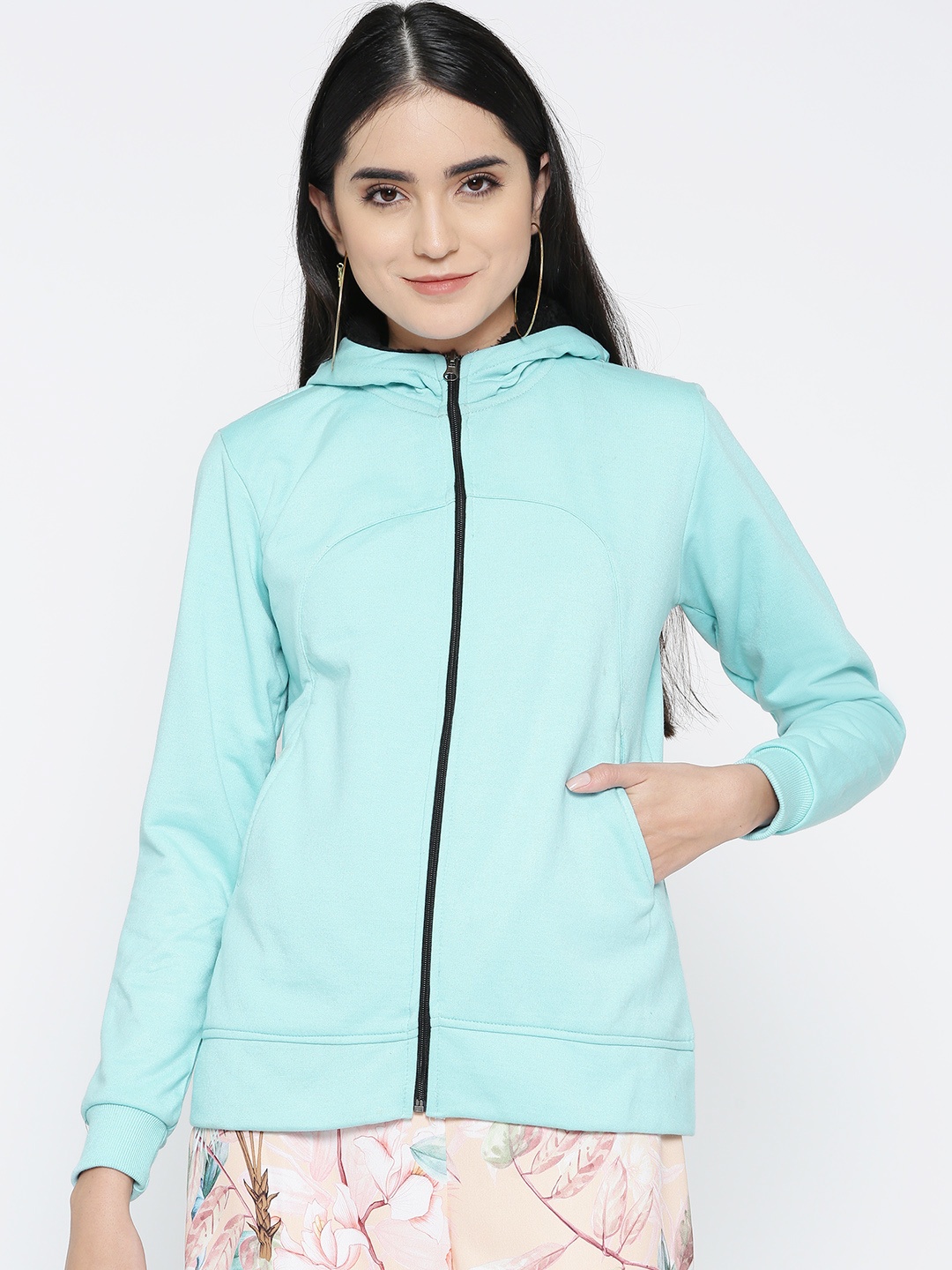 

Belle Fille Women Blue Solid Hooded Sweatshirt