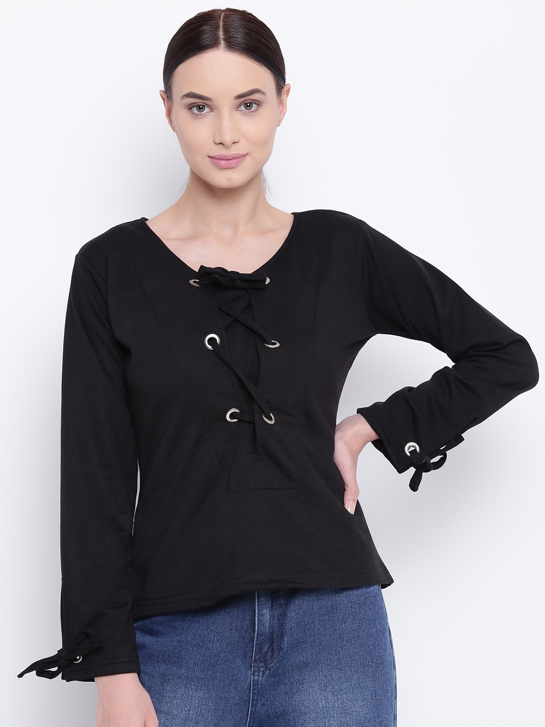 

Belle Fille Women Black Solid Winter Top