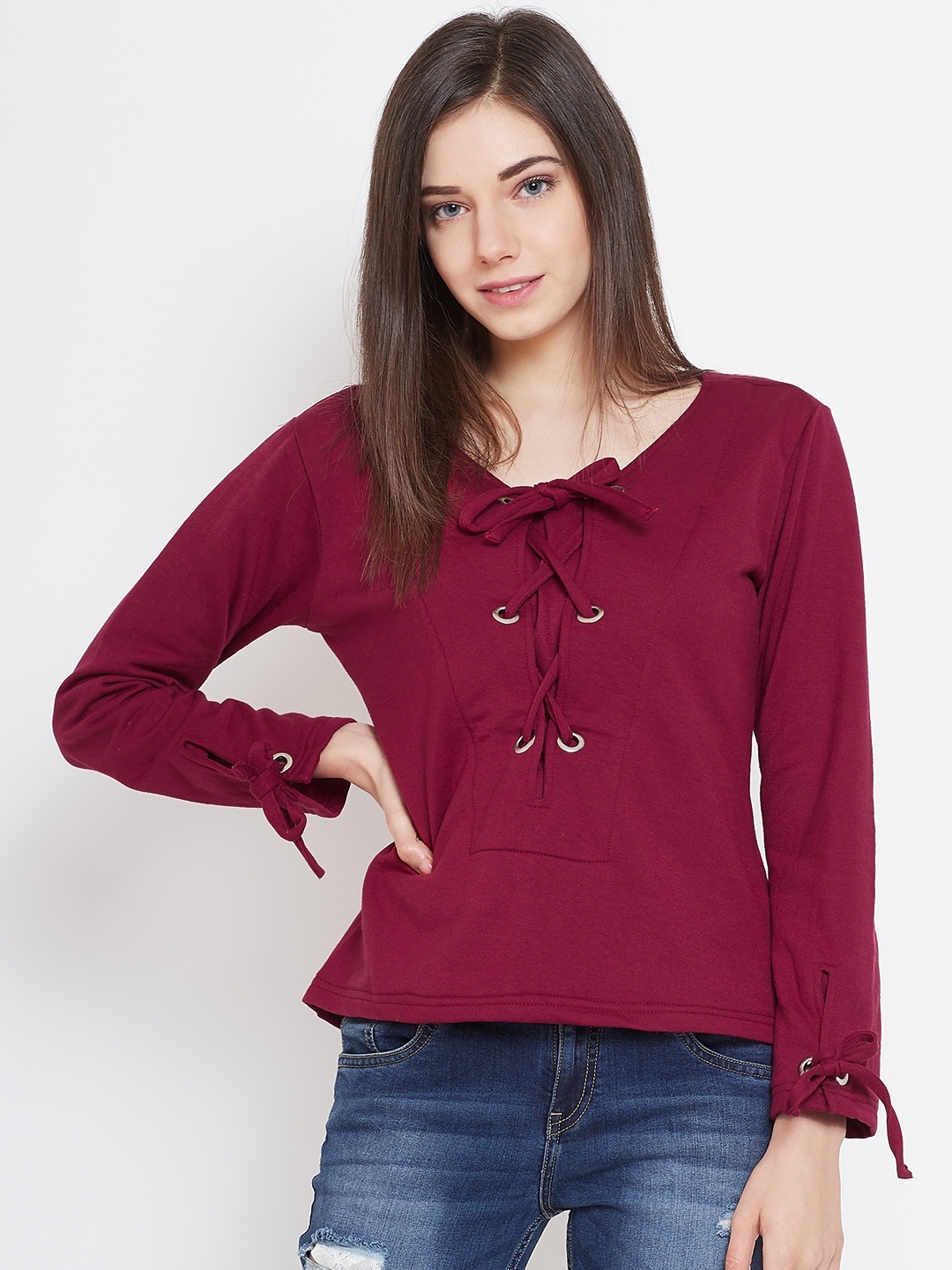 

Belle Fille Women Maroon Solid Winter Pure Cotton Top