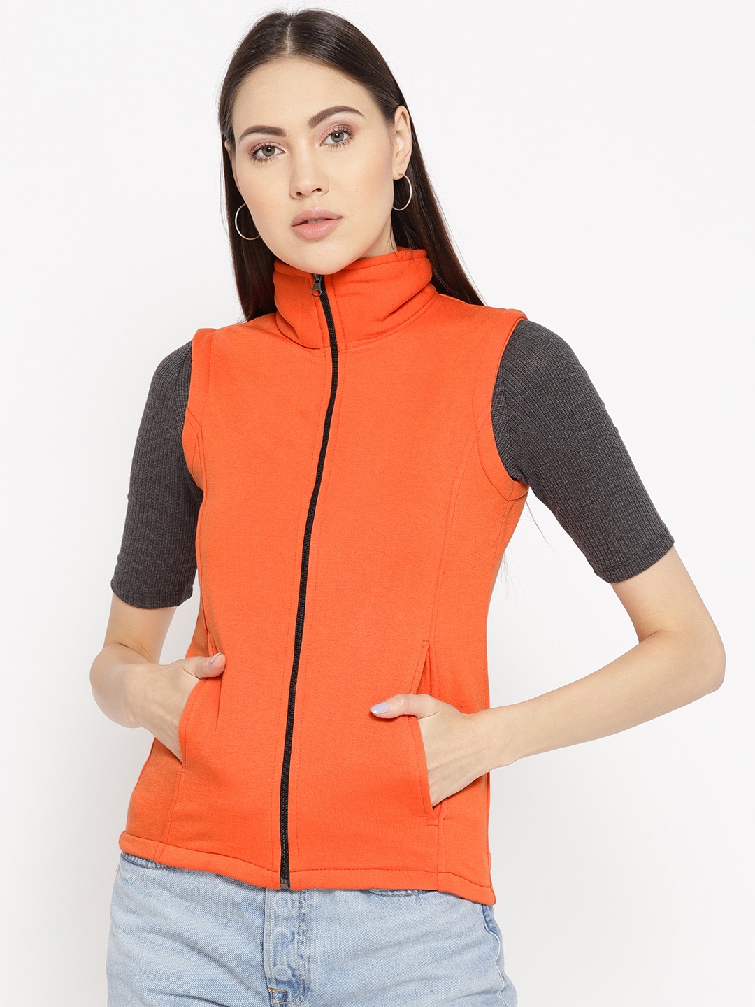 

Belle Fille Women Orange Solid Tailored Jacket