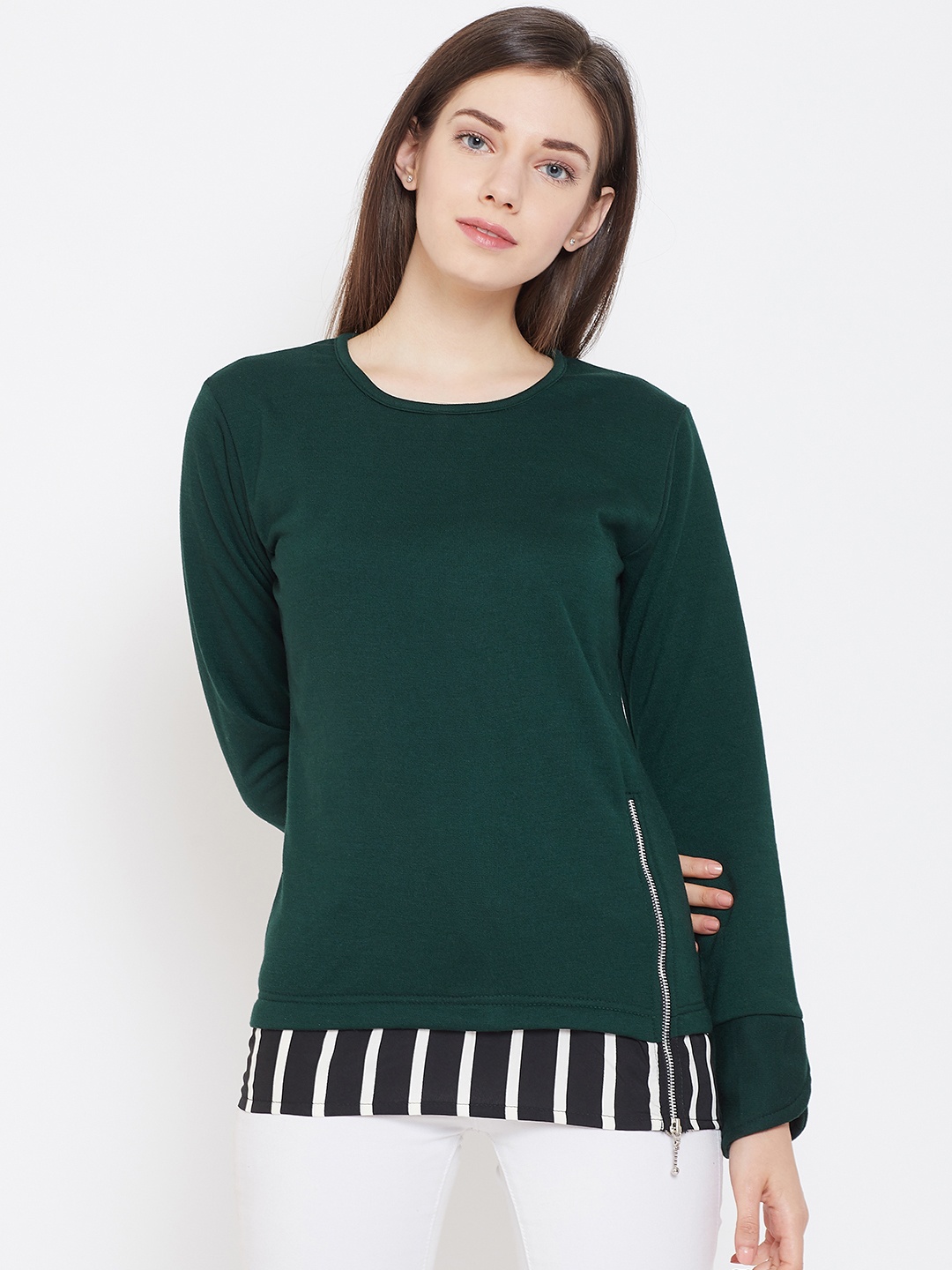 

Belle Fille Women Green Solid Winter Top