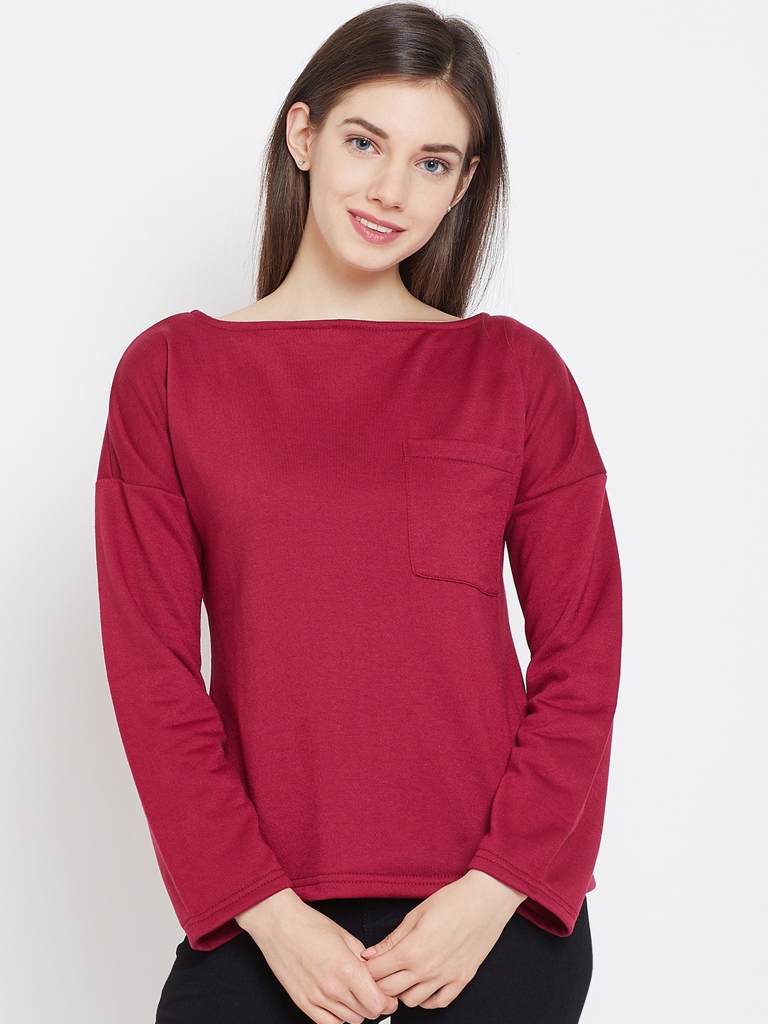 

Belle Fille Women Maroon Solid Styled Back Winter Top