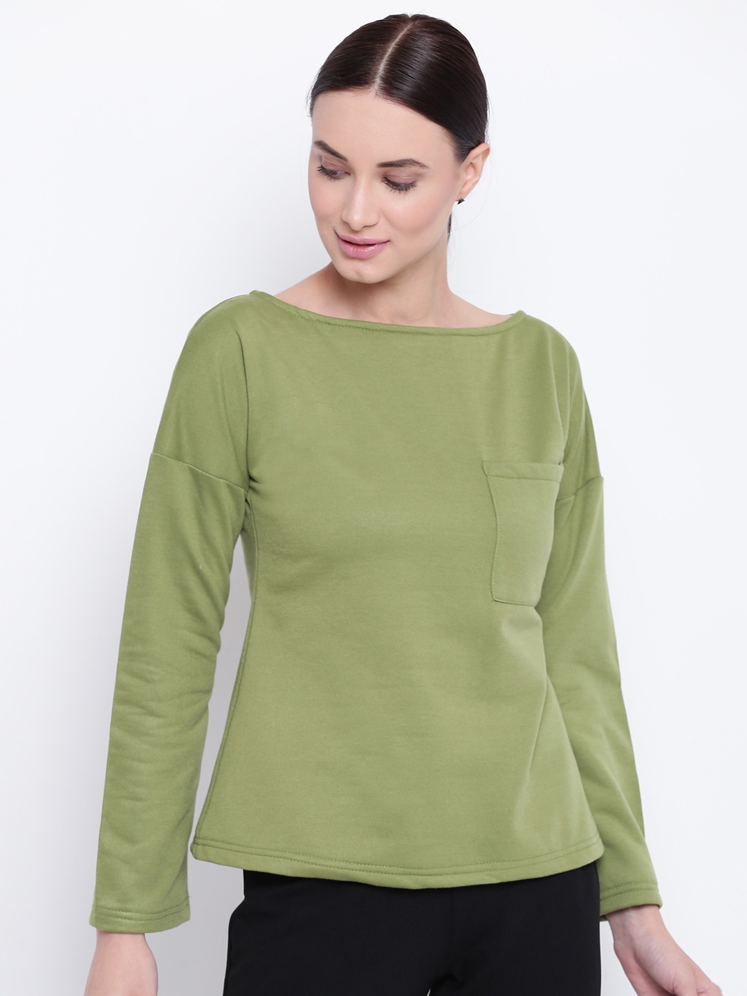 

Belle Fille Women Olive Green Solid Styled Back Winter Top