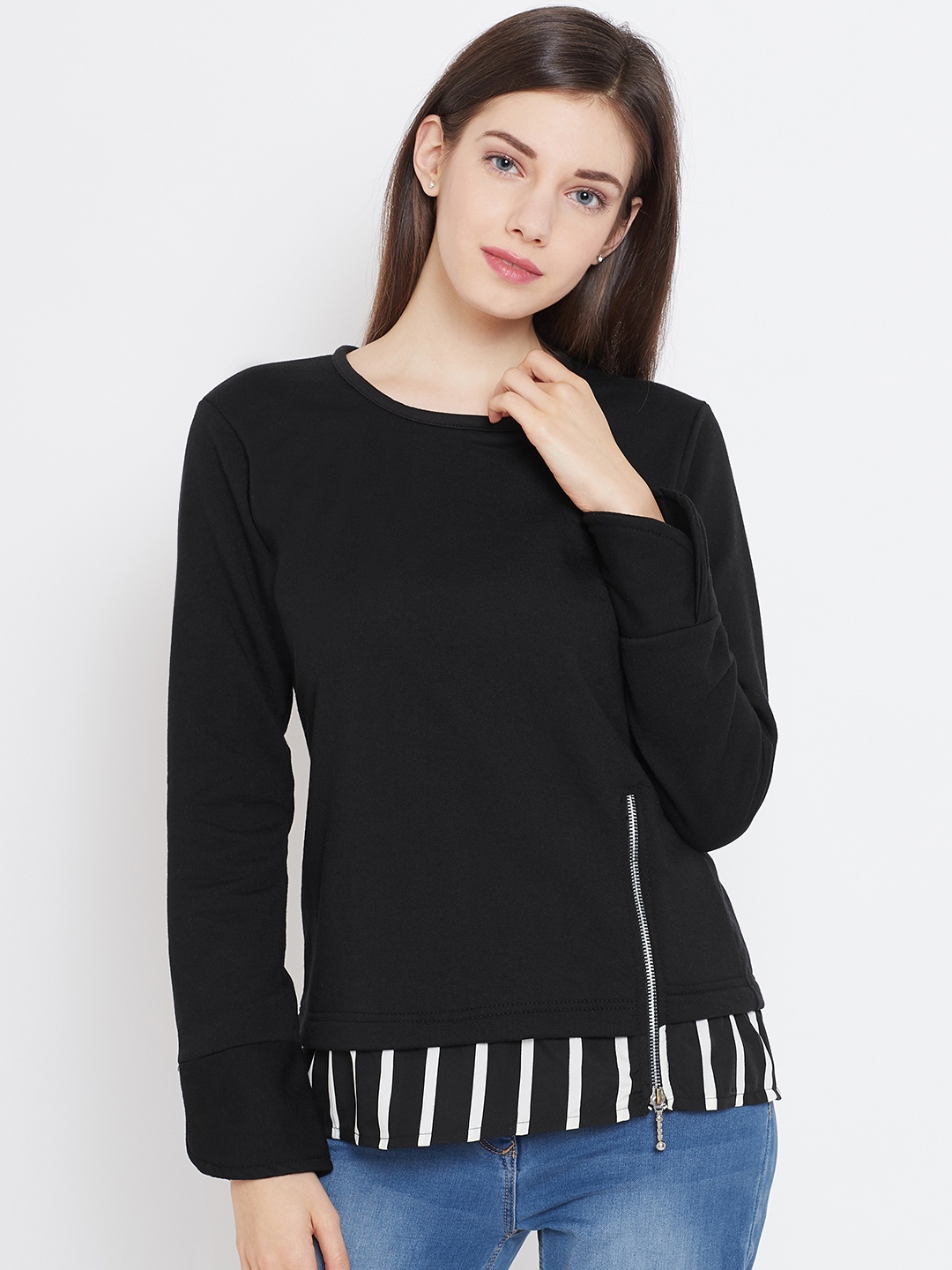 

Belle Fille Women Black Solid Sweatshirt