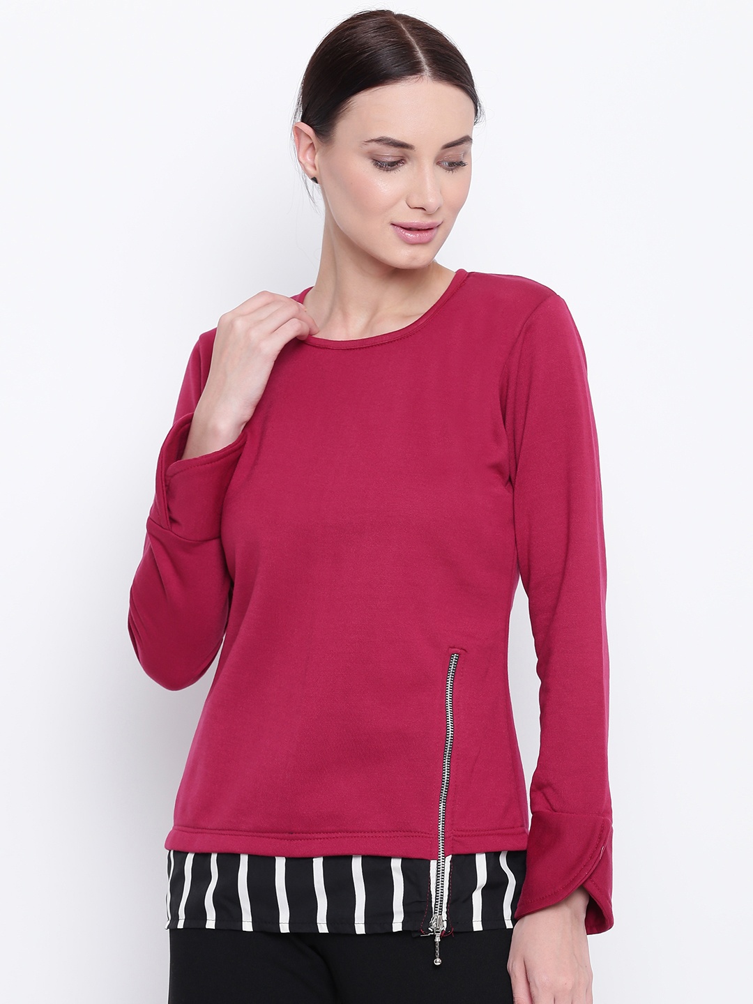 

Belle Fille Women Maroon Solid Winter Top