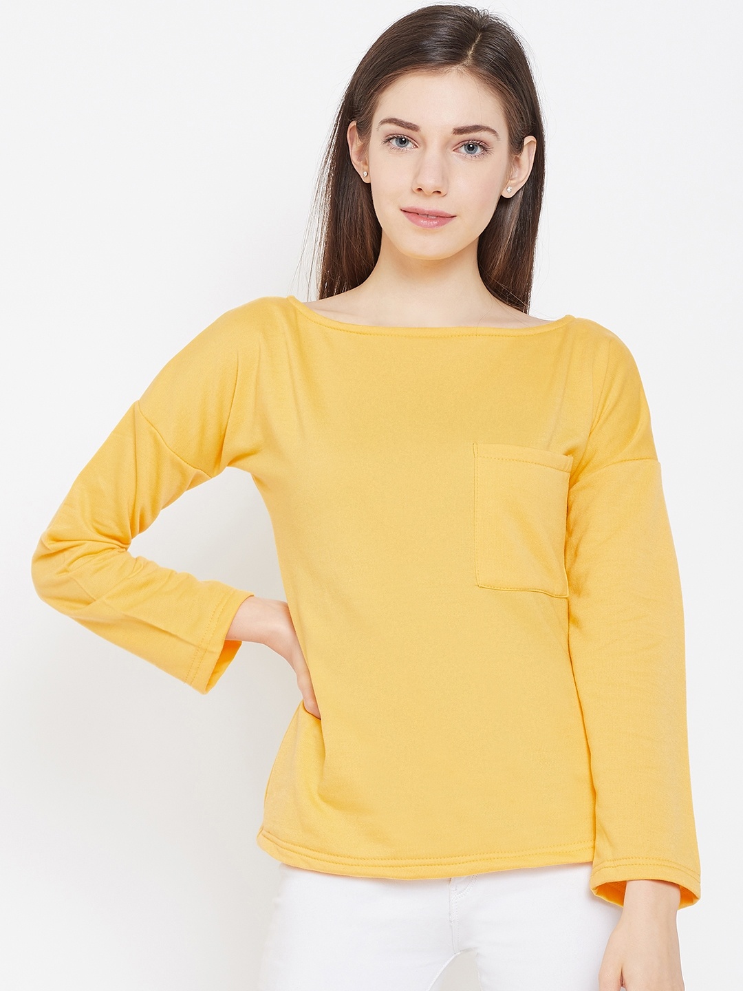 

Belle Fille Women Yellow Solid Styled Back Winter Top