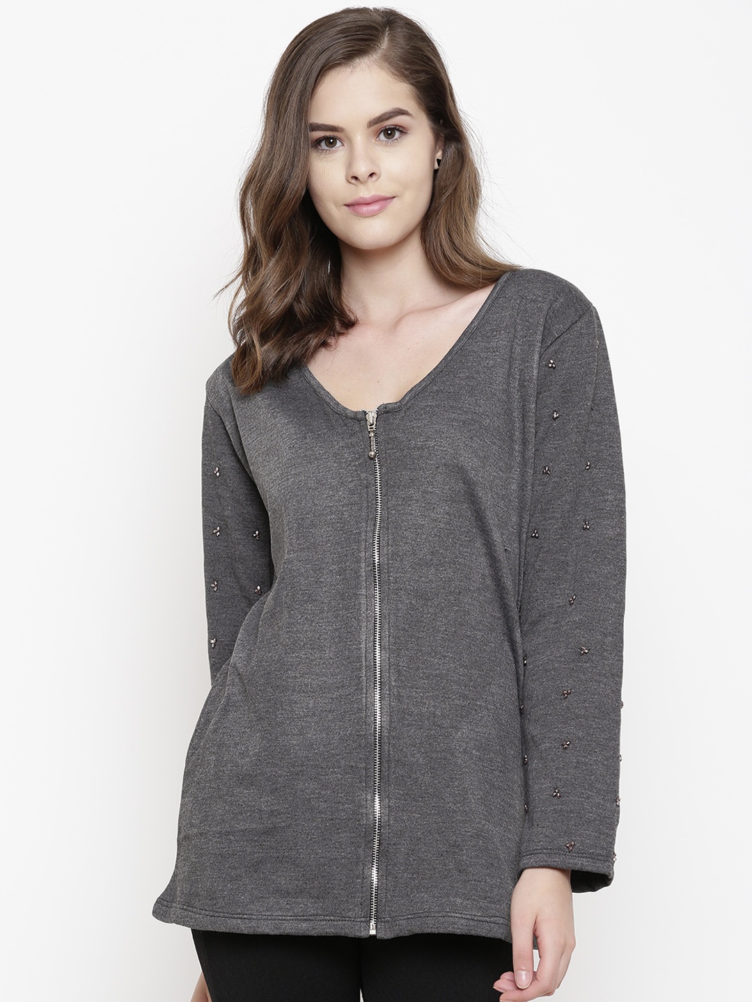 

Belle Fille Women Charcoal Grey Solid Tailored Jacket