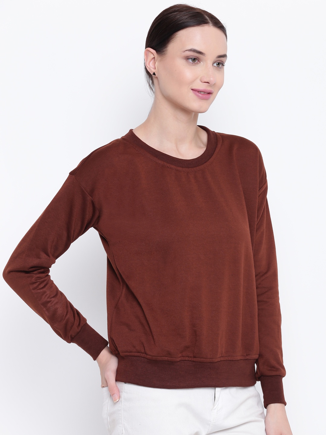 

Belle Fille Women Brown Solid Sweatshirt