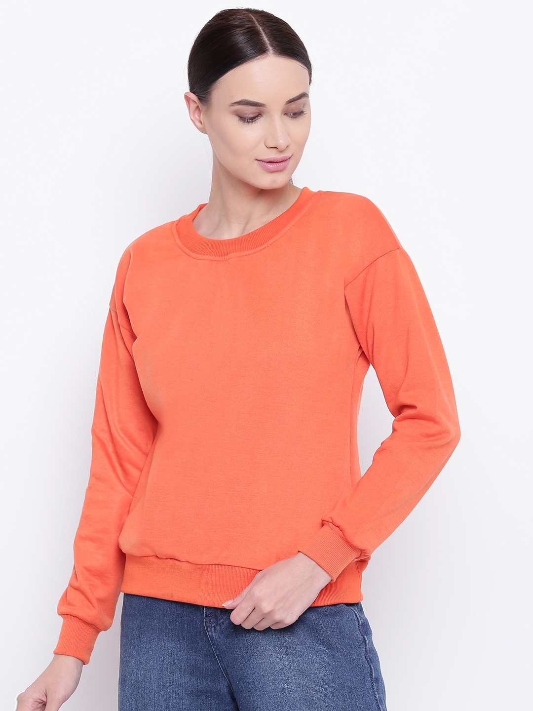 

Belle Fille Women Orange Solid Sweatshirt