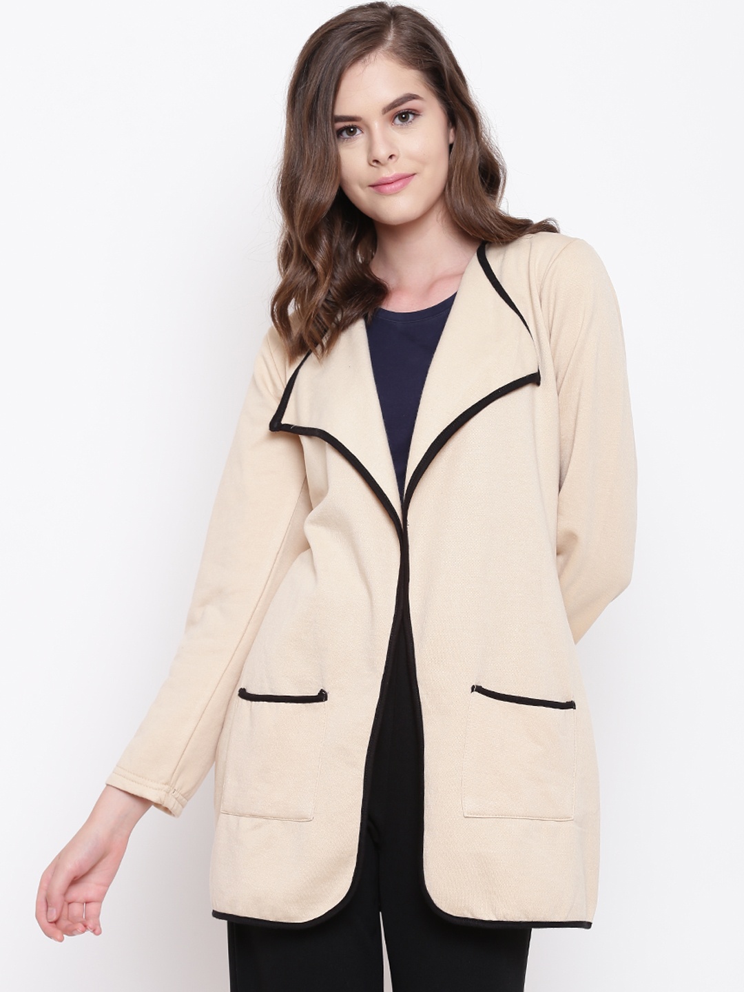 

Belle Fille Women Beige Solid Open Front Longline Shrug