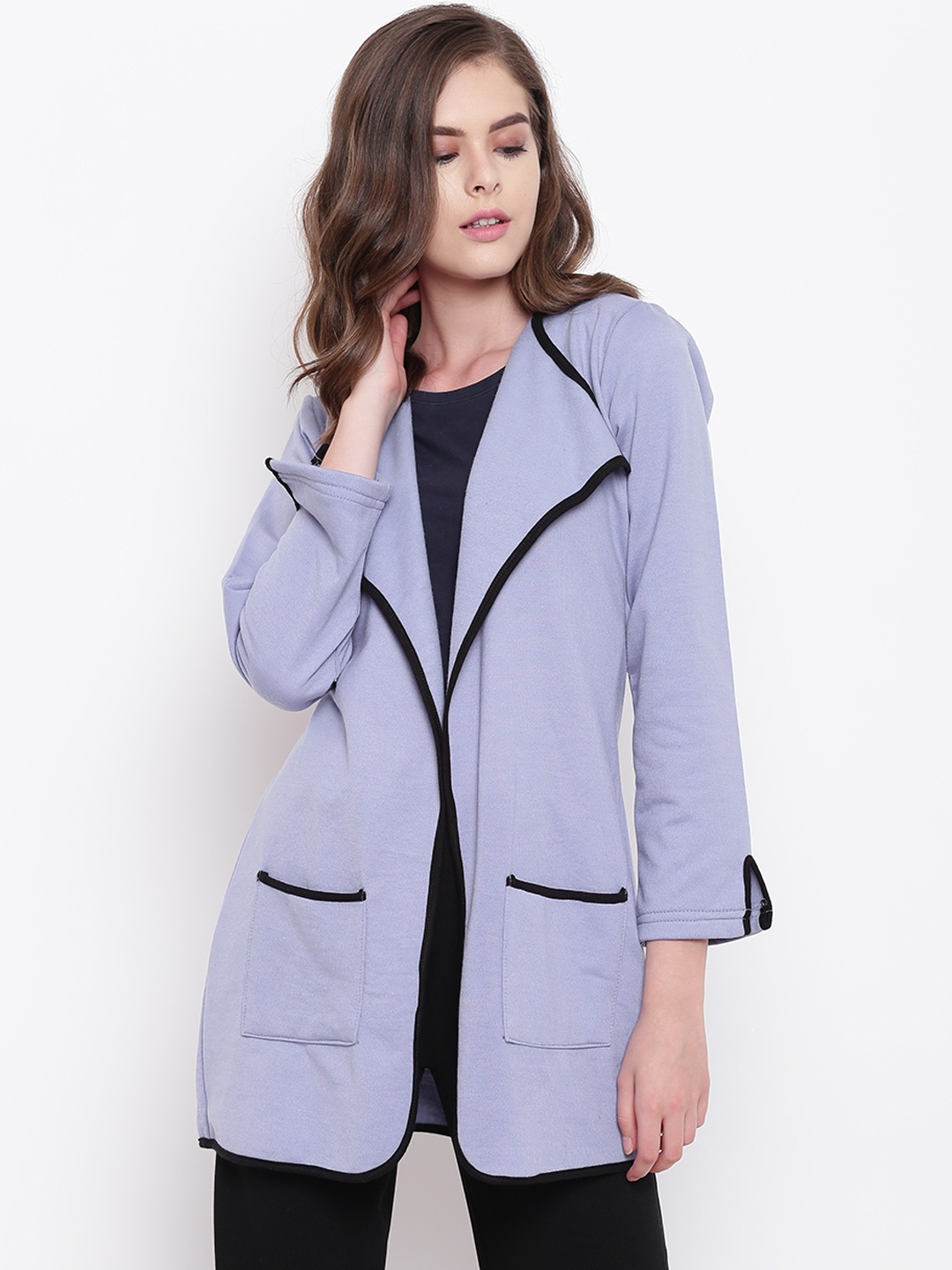 

Belle Fille Women Blue Solid Open Front LonglineShrug