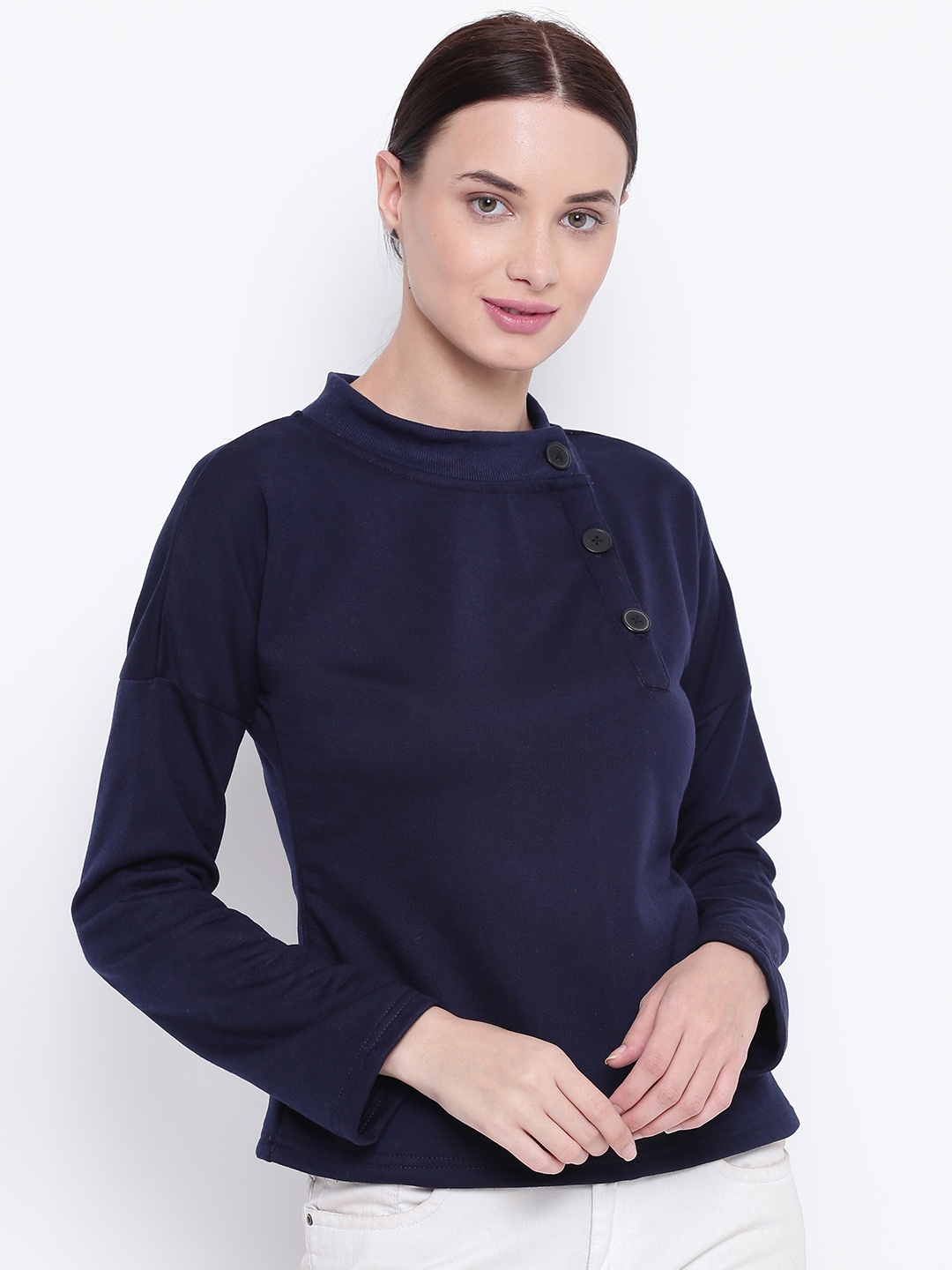 

Belle Fille Women Navy Blue Solid Winter Top