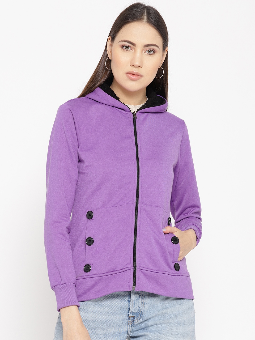 

Belle Fille Women Violet Solid Hooded Sweatshirt