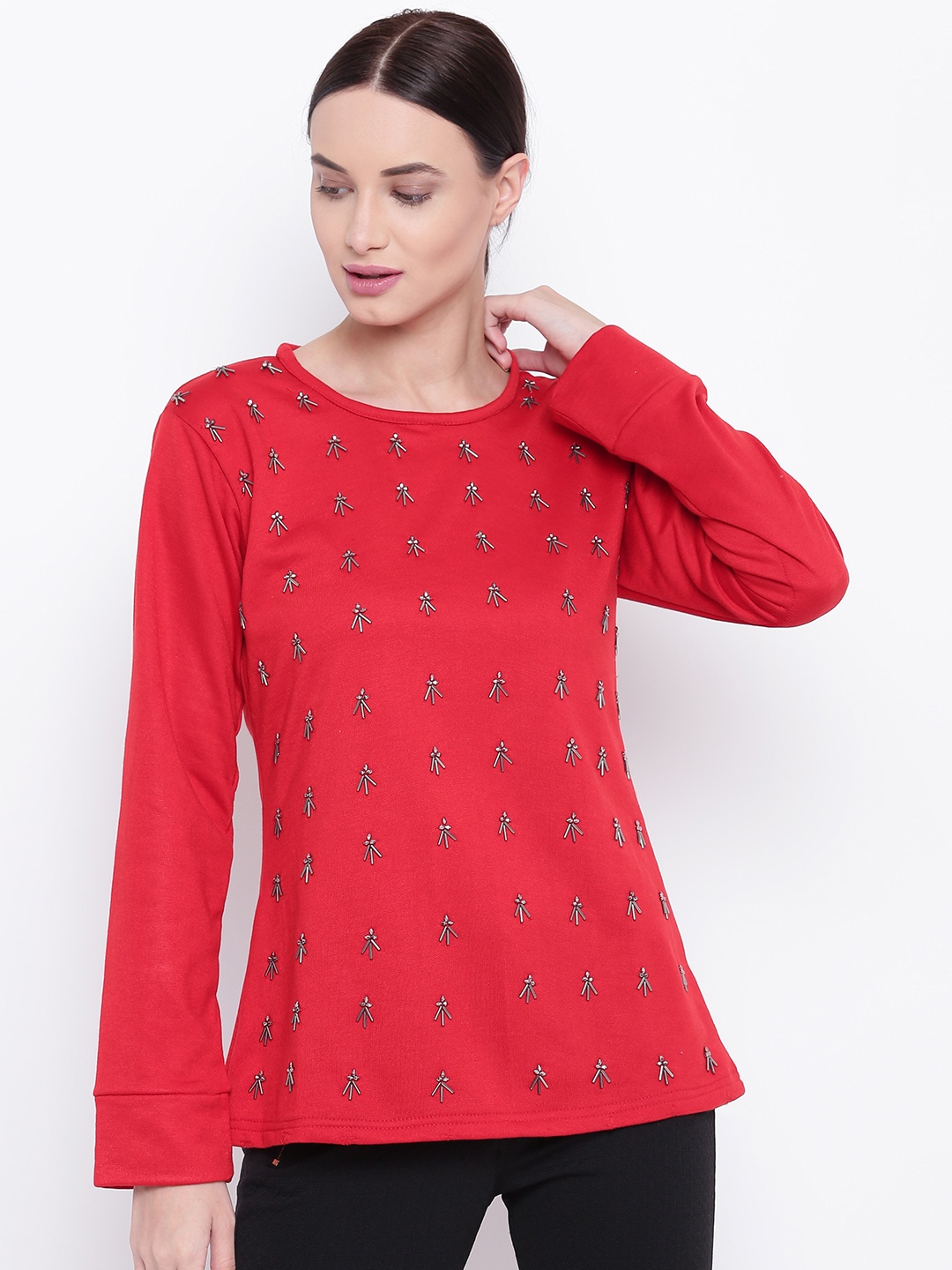 

Belle Fille Women Red Embellished Winter Top