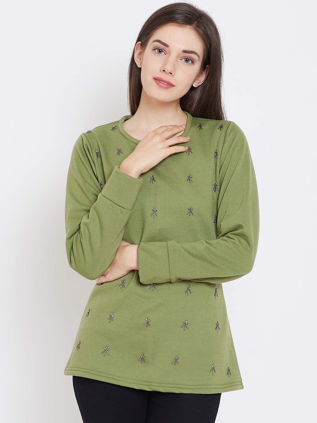 

Belle Fille Women Green Embellished Winter Top