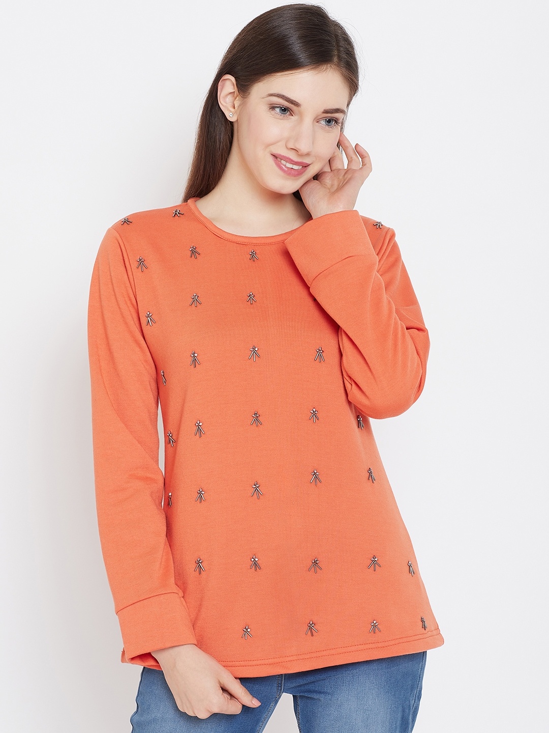 

Belle Fille Women Orange Embellished Winter Top