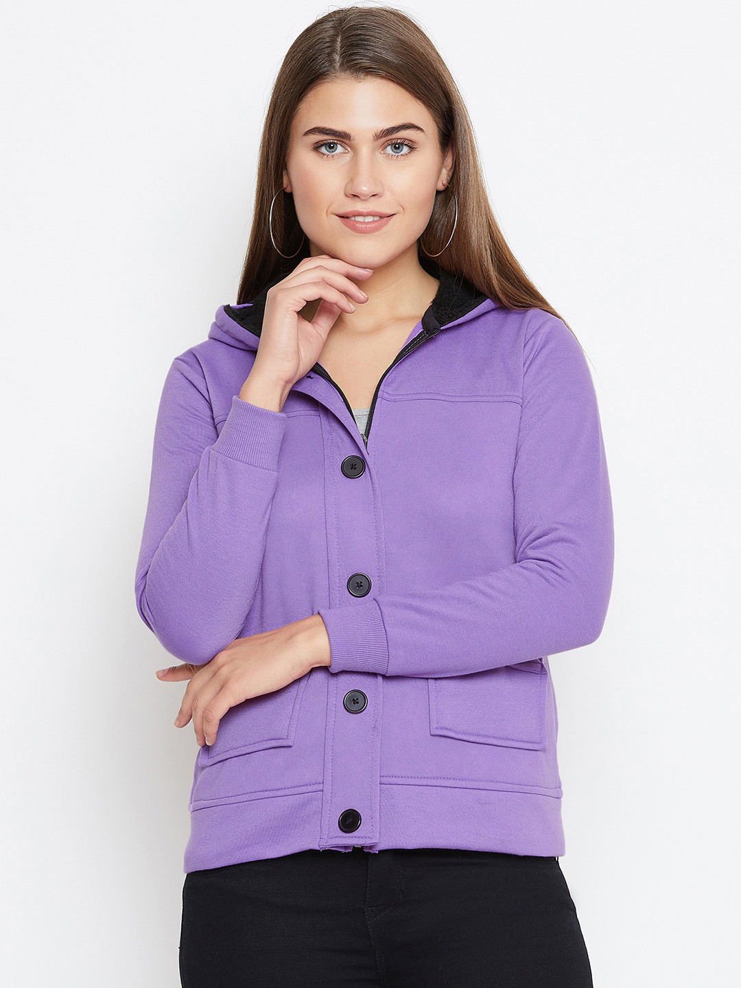 

Belle Fille Women Violet Solid Lightweight Hooded Jacket