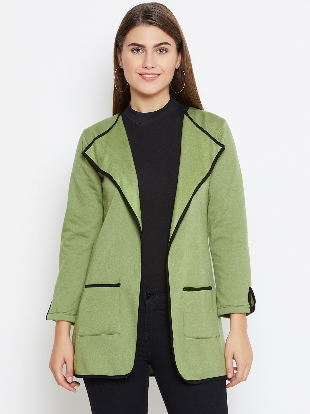 

Belle Fille Women Green Solid Open Front Shrug