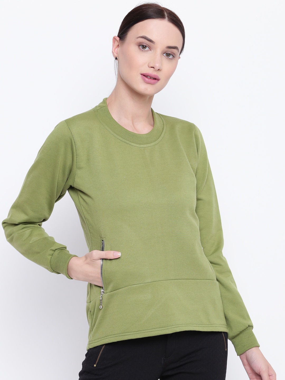 Belle Fille Women Green Solid Sweatshirt