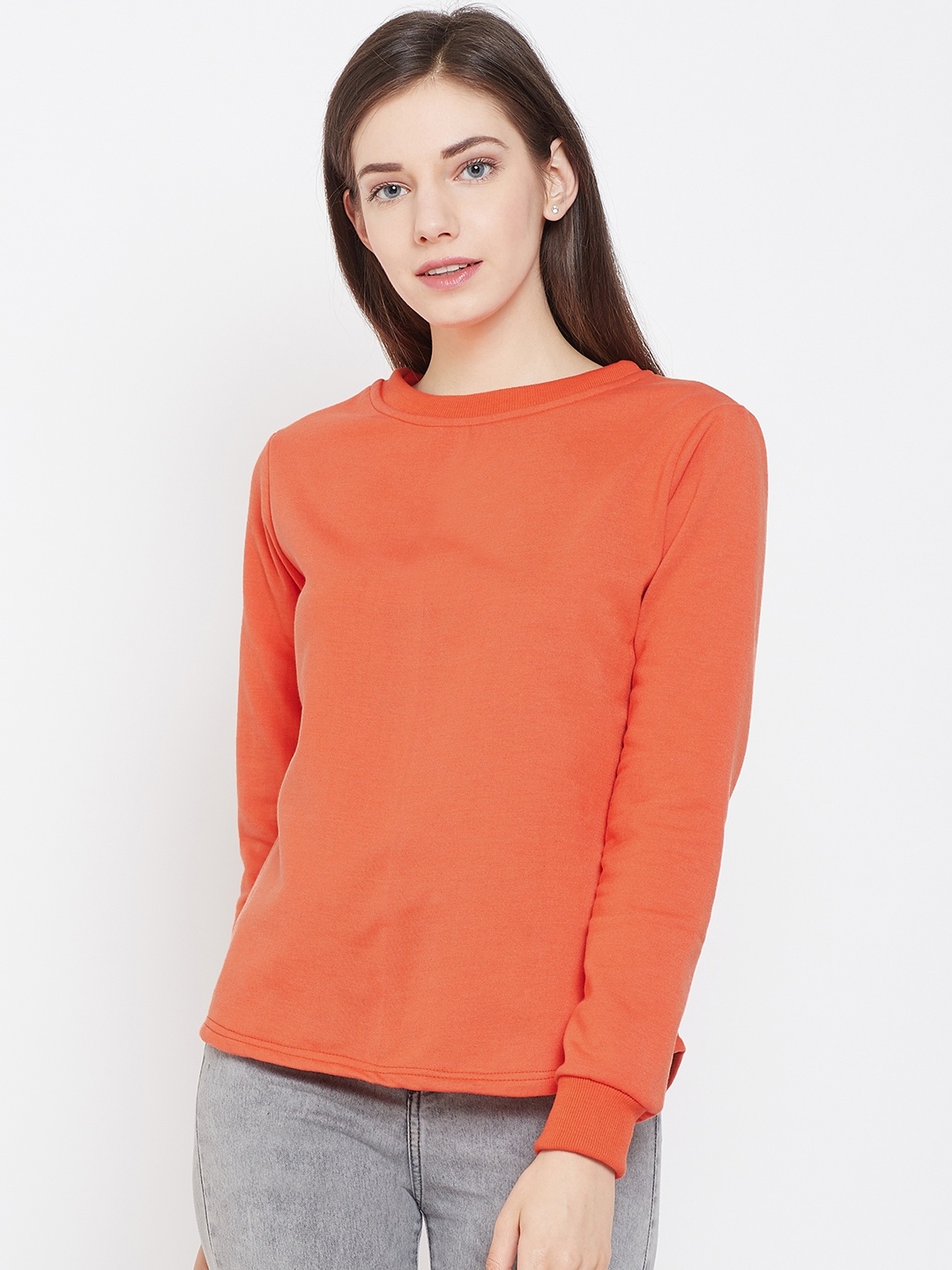 

Belle Fille Women Orange Solid Sweatshirt