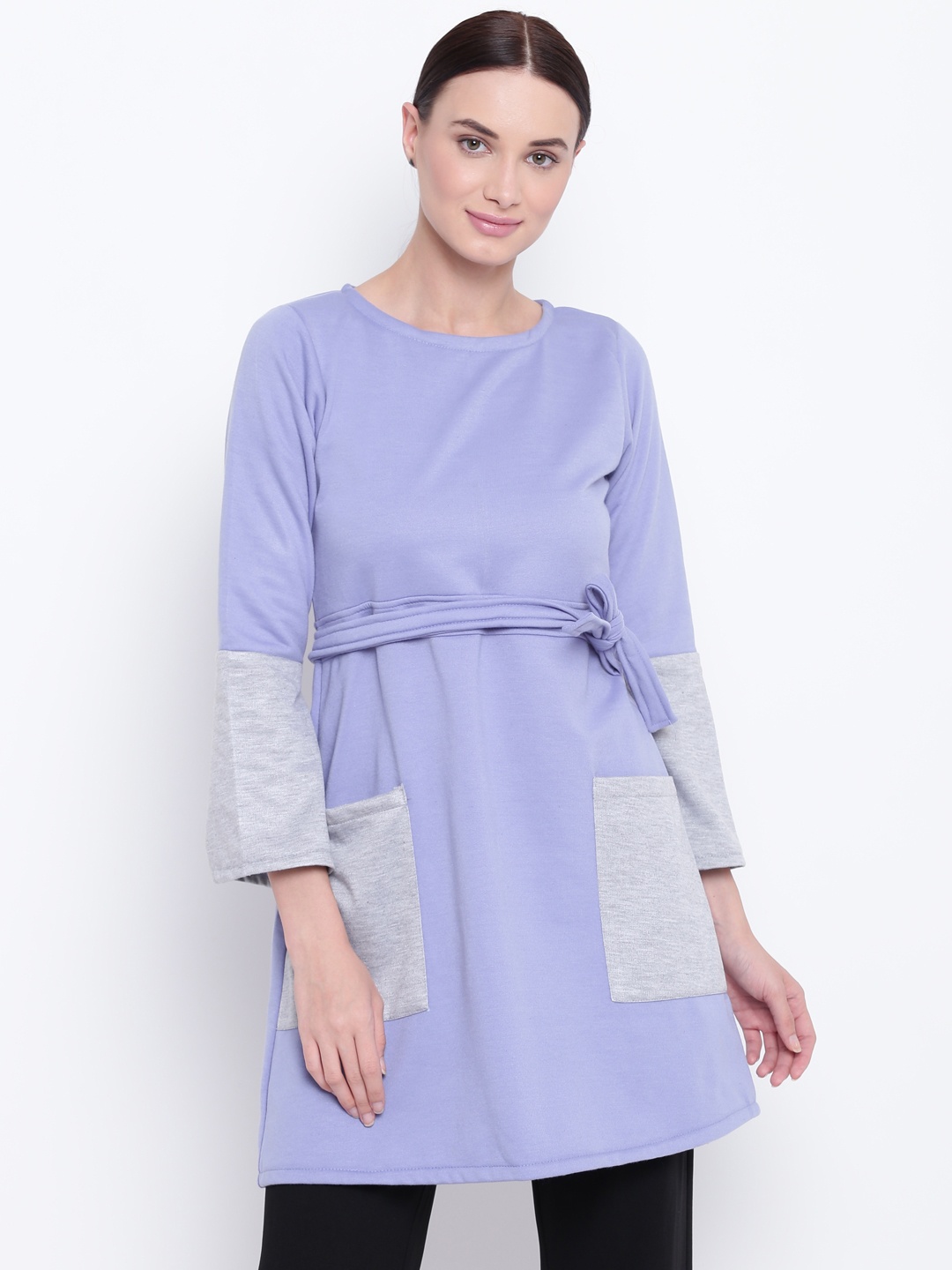 

Belle Fille Women Lavender Solid Longline Sweatshirt