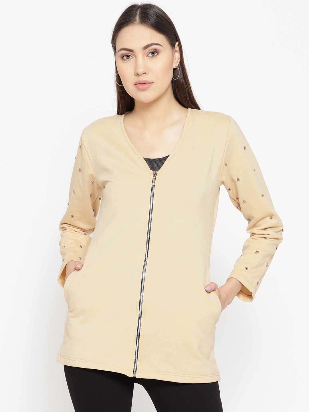 

Belle Fille Women Beige Solid Sweatshirt