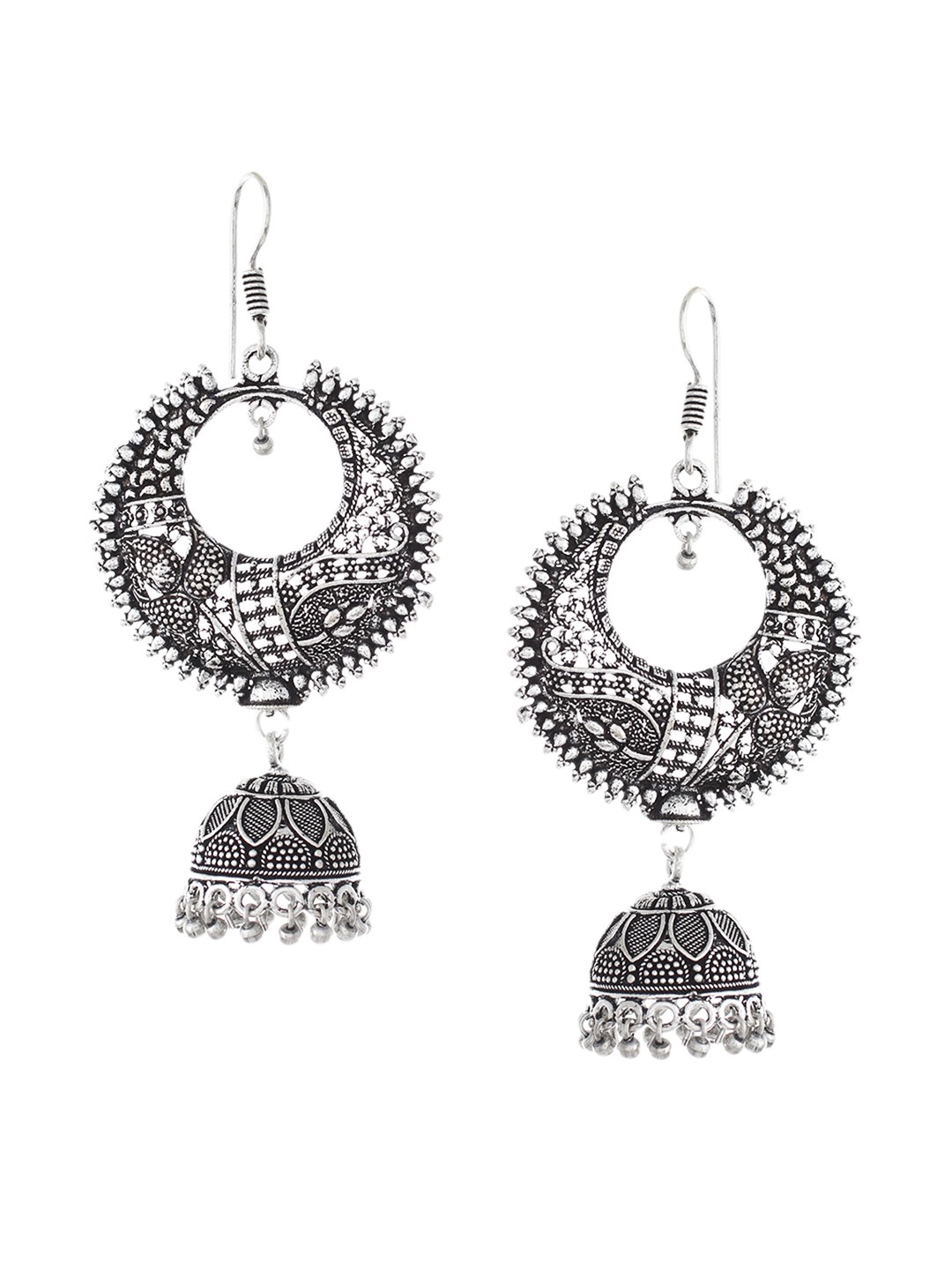 

Silvermerc Designs Silver-Toned Circular Jhumkas