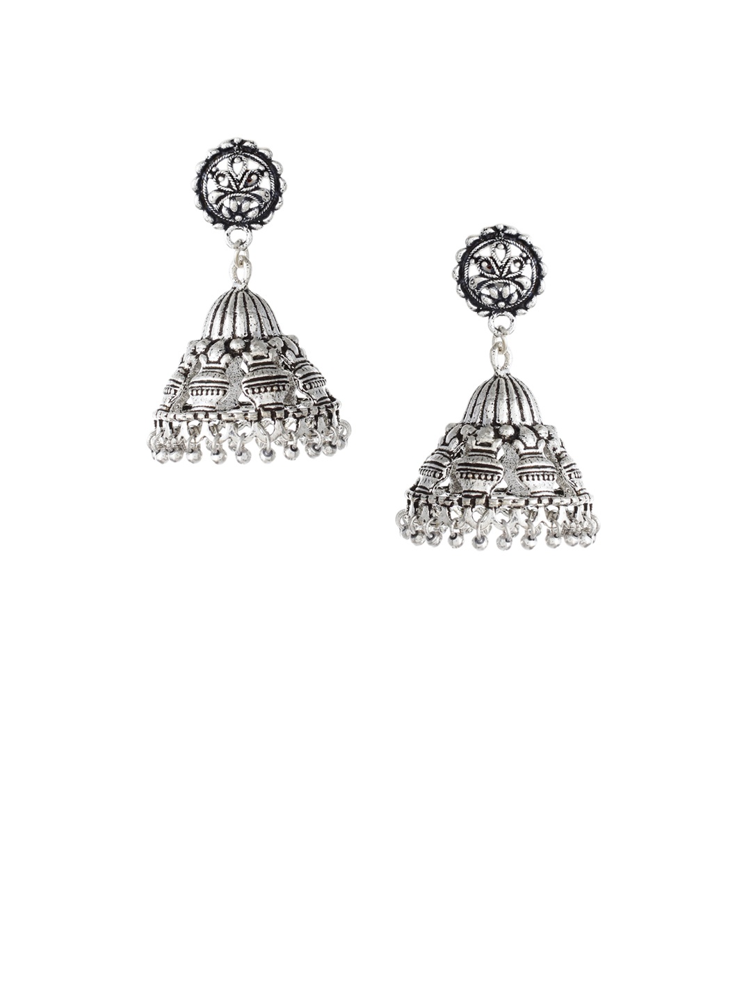 

Silvermerc Designs Silver-Toned Circular Jhumkas