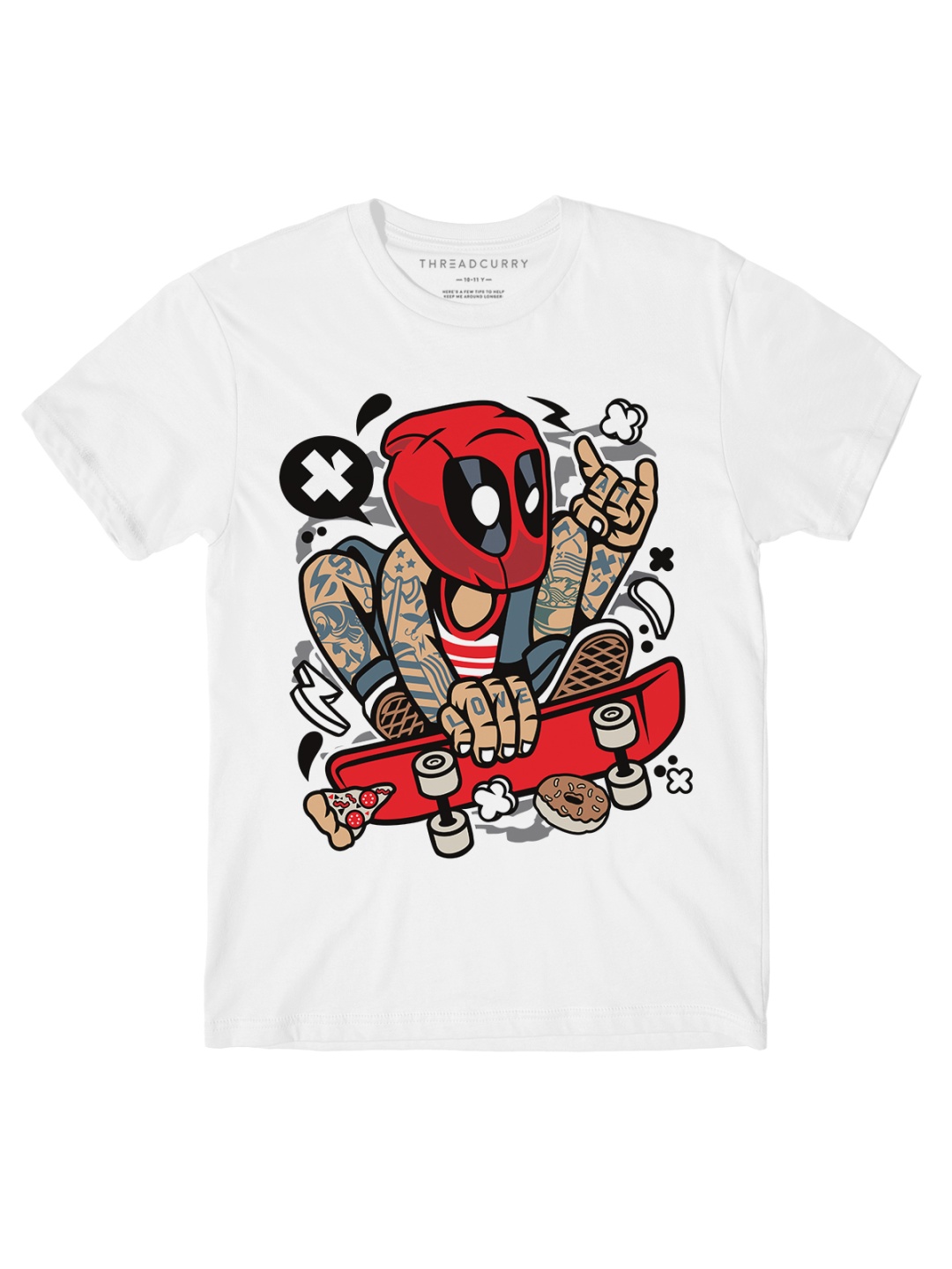 

THREADCURRY Boys White Superhero Skater Printed Round Neck T-shirt