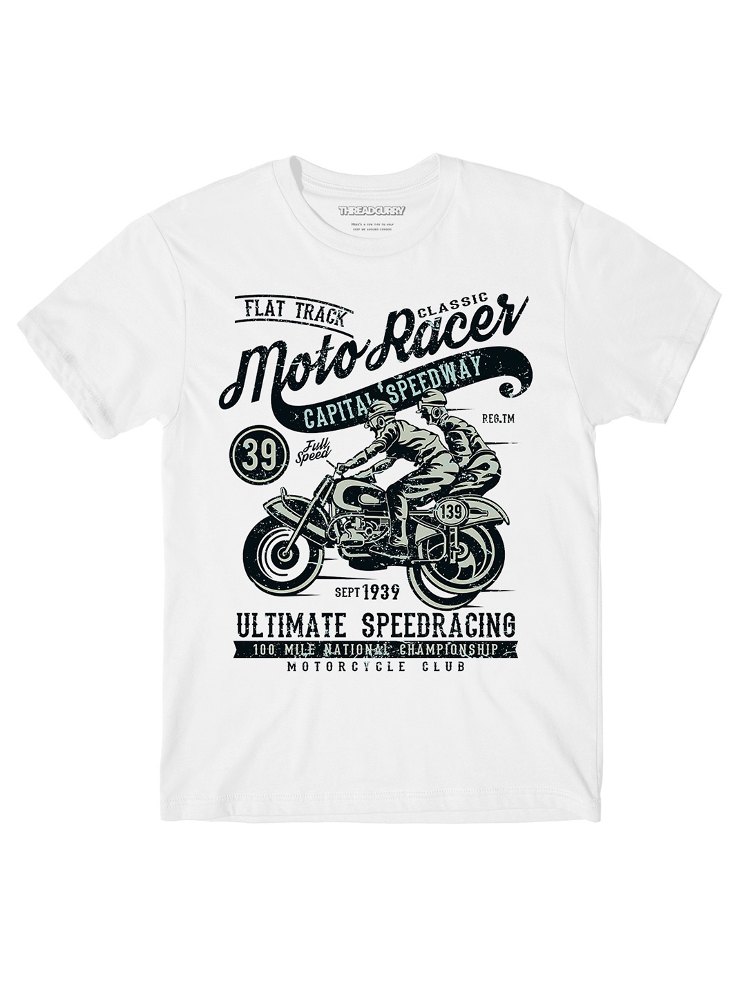 

THREADCURRY Boys White Biker Print Tshirt