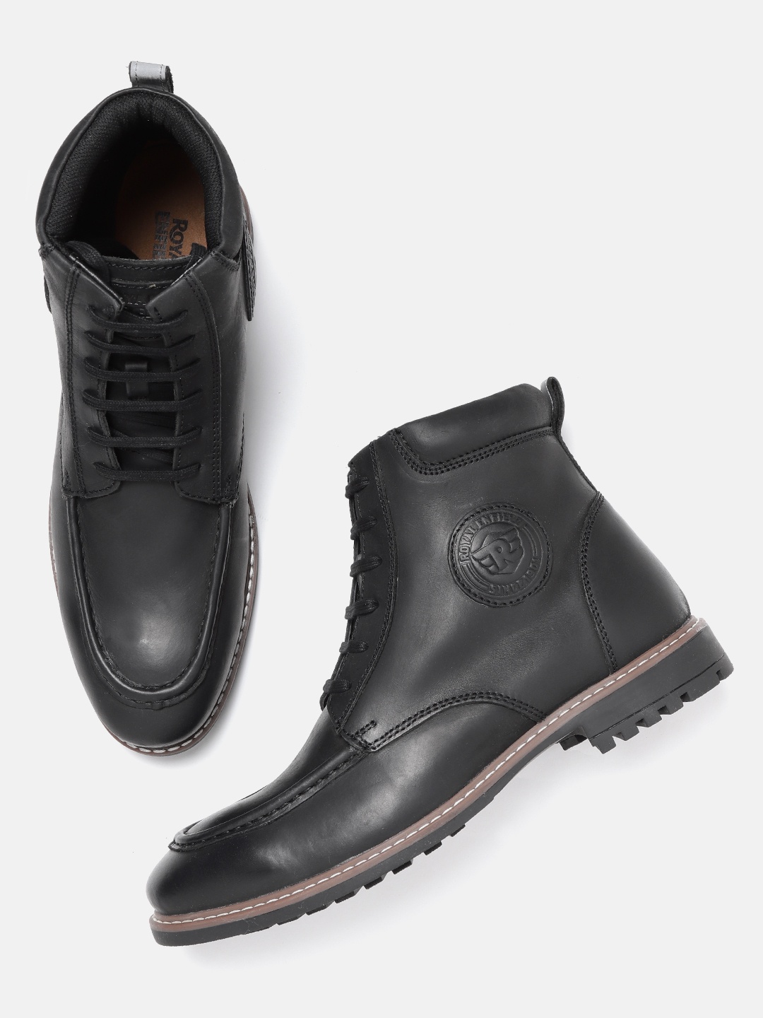

Royal Enfield Men Black Solid Leather Mid-Top Flat Boots