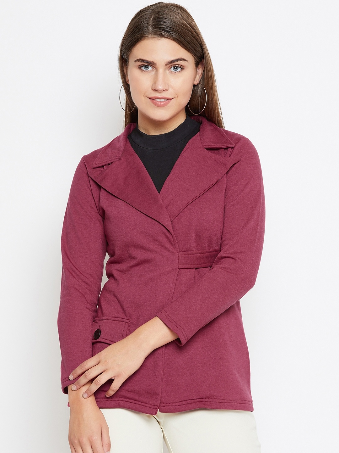 

Belle Fille Women Maroon Solid Jacket