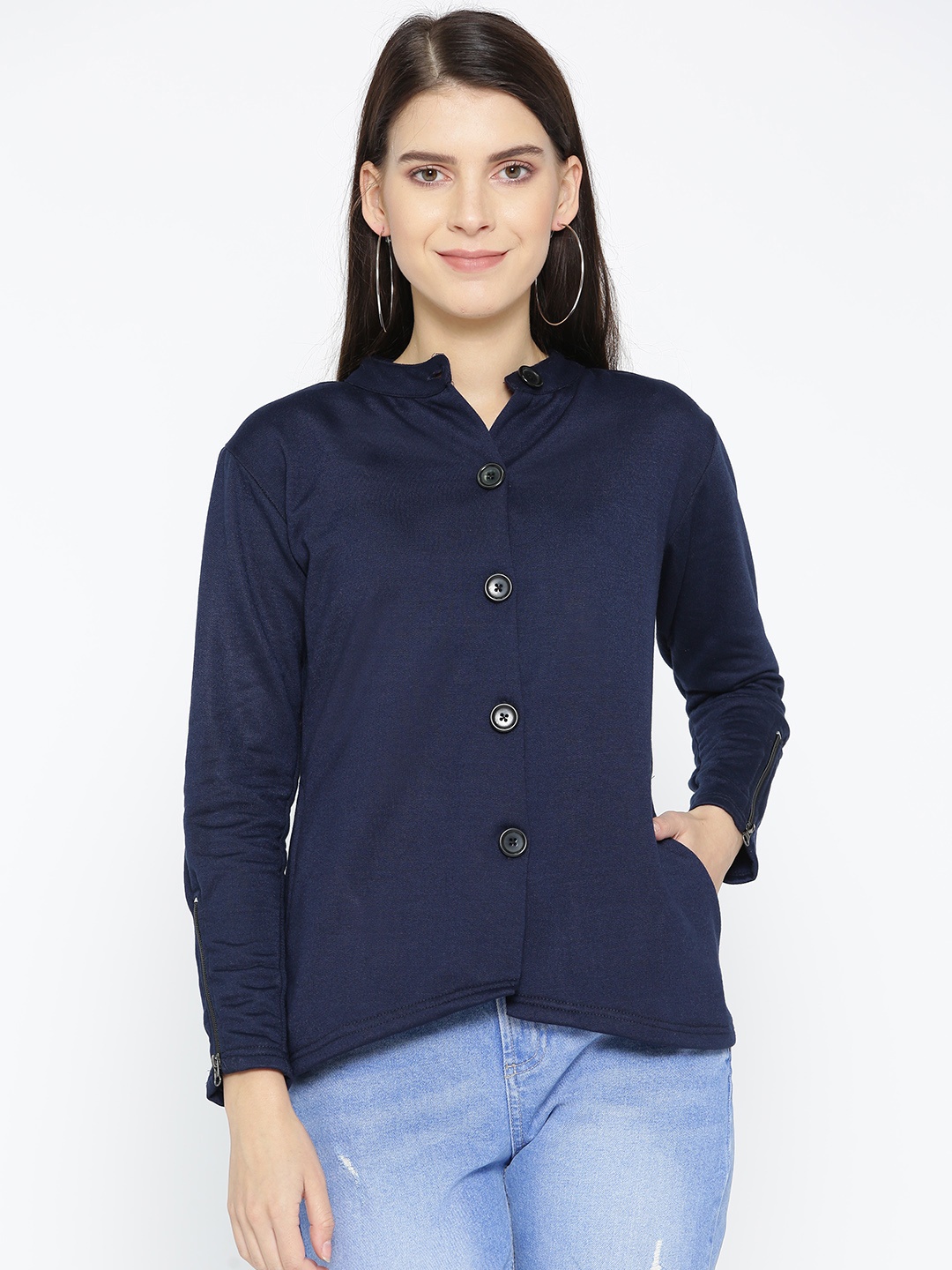 

Belle Fille Women Navy Blue Solid Tailored Jacket