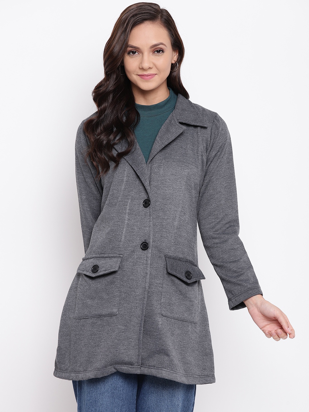 

Belle Fille Women Charcoal Grey Solid Tailored Jacket