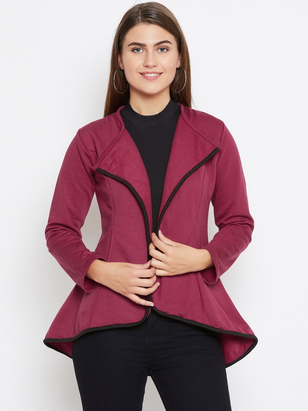 

Belle Fille Women Maroon Solid Tailored Jacket