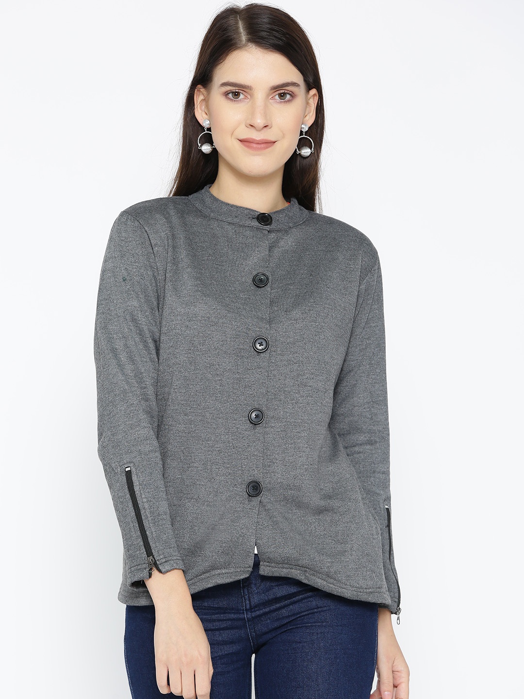 

Belle Fille Women Charcoal Grey Solid Tailored Jacket