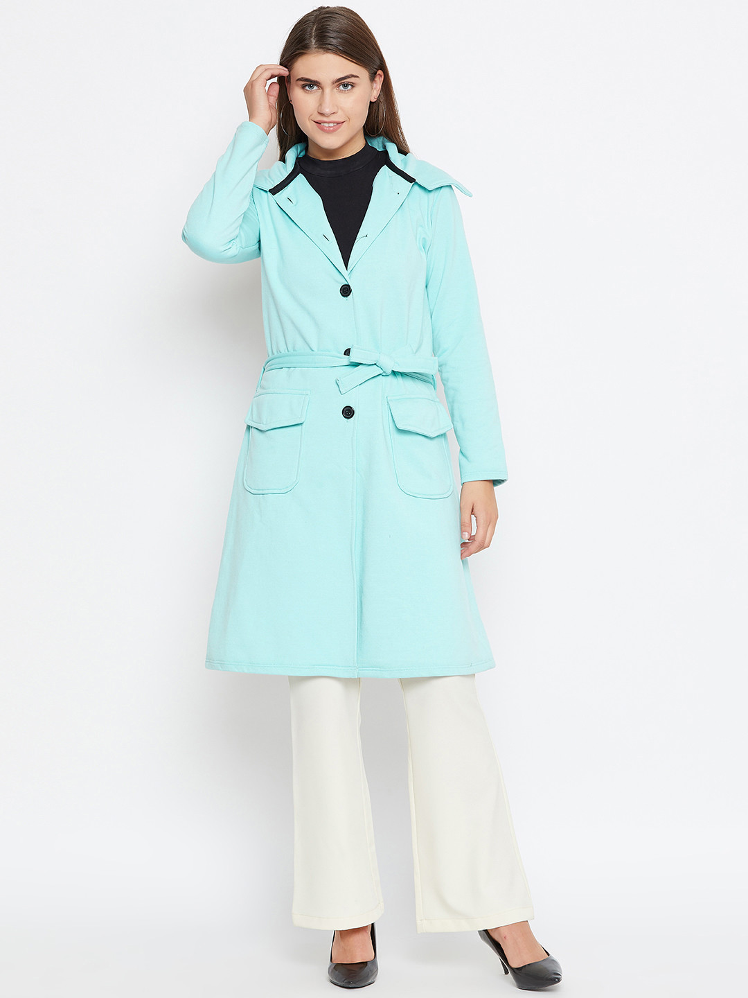 

Belle Fille Women Blue Solid Longline Tailored Jacket