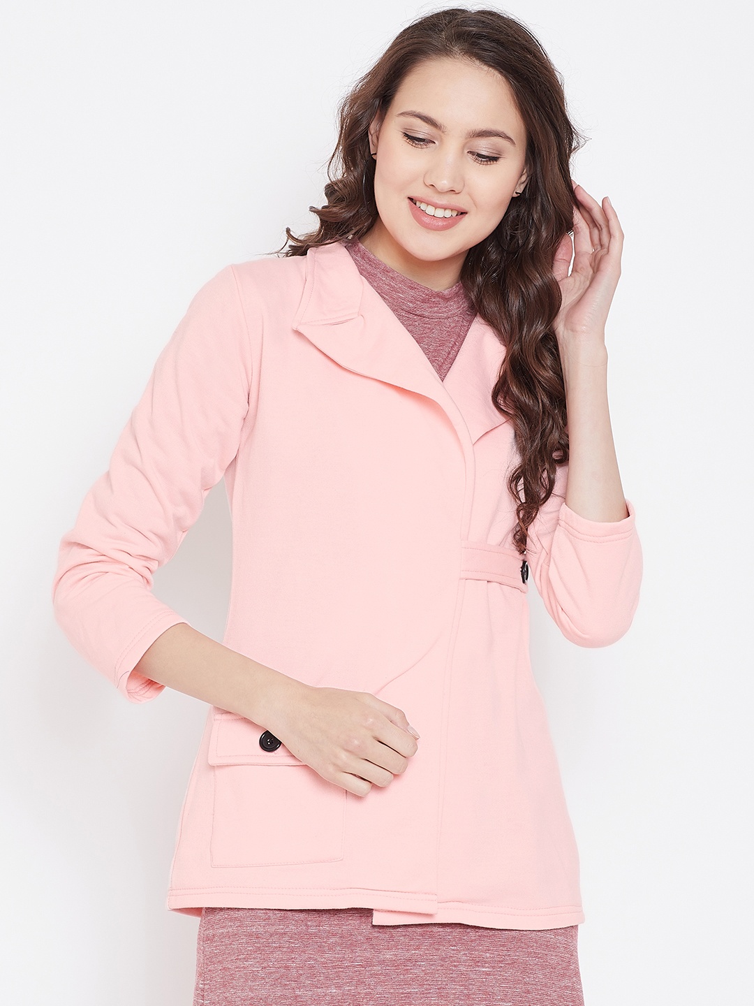 

Belle Fille Women Pink Solid Wrap Jacket
