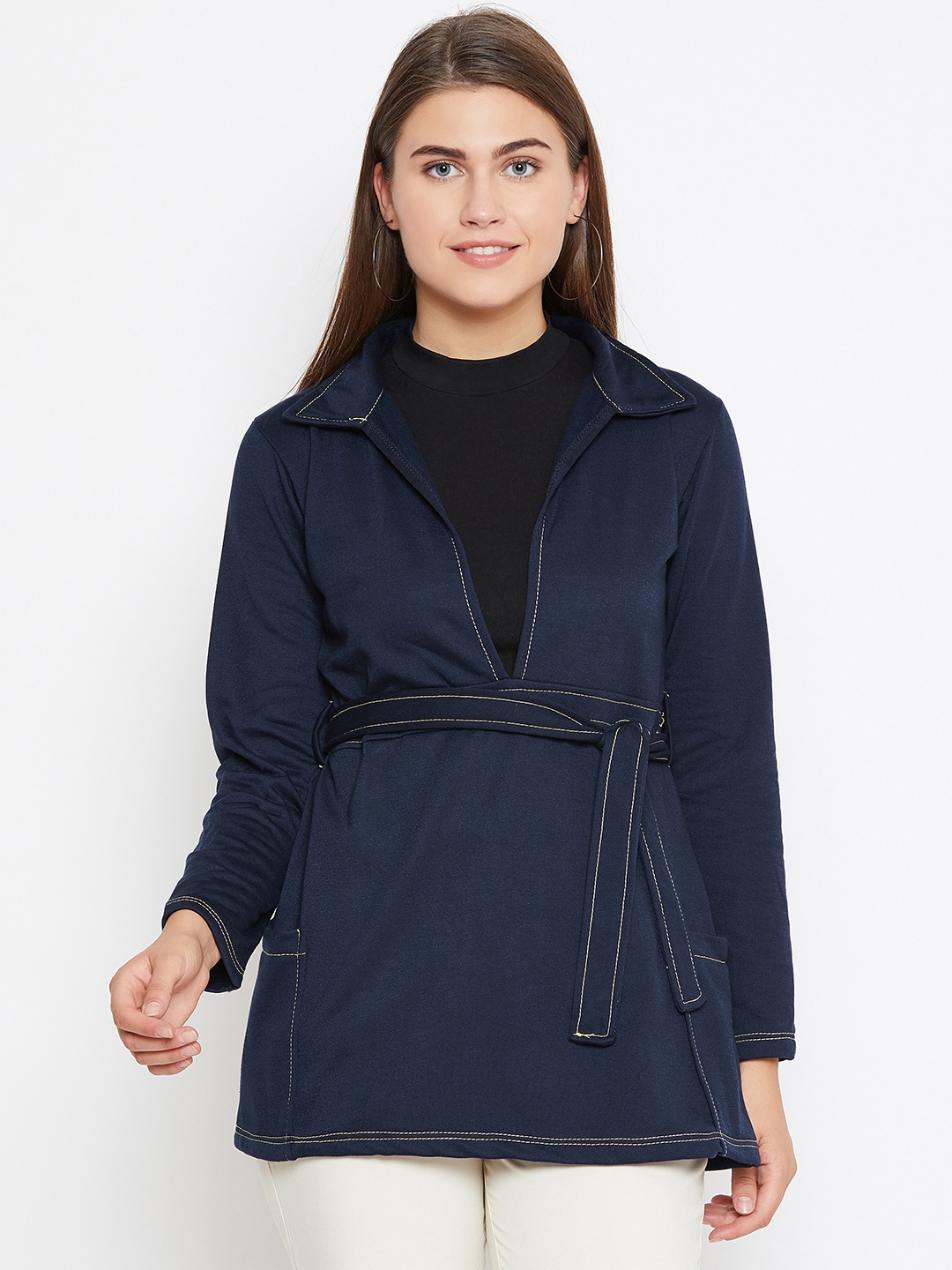 

Belle Fille Women Navy Blue Solid Sweatshirt