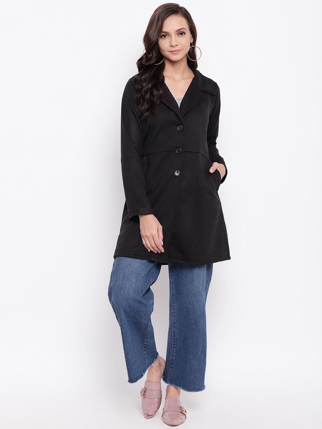 

Belle Fille Women Black Solid Longline Tailored Jacket