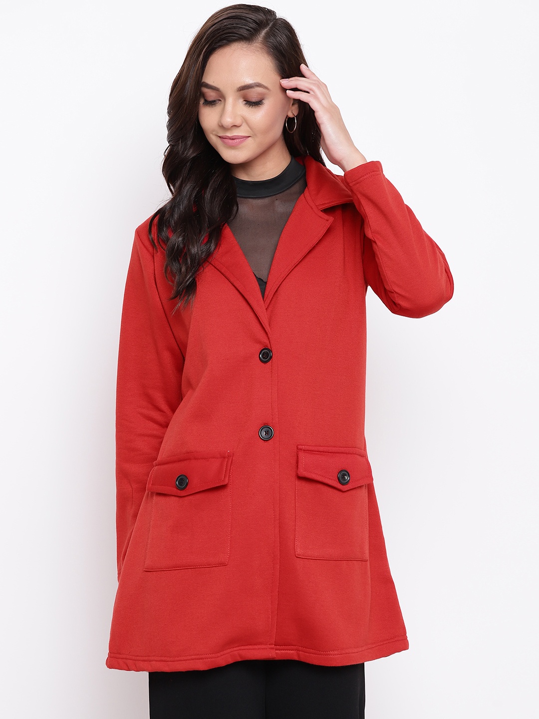 

Belle Fille Women Red Solid Tailored Jacket